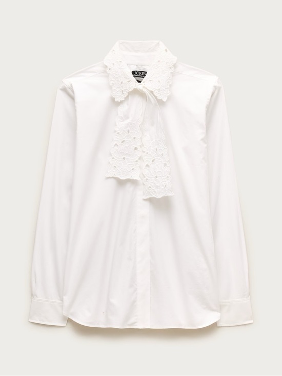 J. Crew Tops - J. Crew White Eyelet-Trim Tie-Neck Poplin Shirt